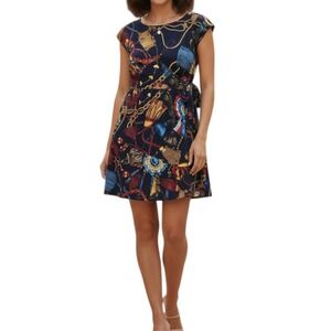 Love Moschino Navy‎ Tassel Chain Print Sinched Side Mini Dress - Made in Italy